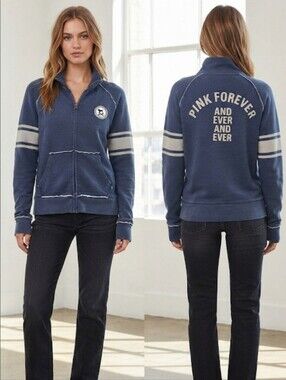 RARE Vintage Y2K VS PINK Navy Blue Varsity Zip Up Jacket Dog Patch Size Large